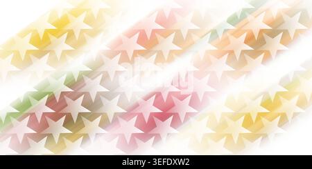 A vibrant, abstract background featuring a repeating pattern of white stars overlaid on diagonal streaks of soft, multi-colored pastel light gradients Stock Photo