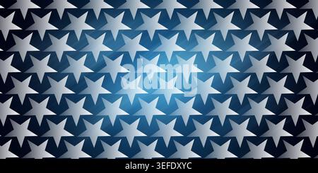 A seamless pattern of white stars set against a deep blue gradient background with a central light glow and diagonal light streaks. Stock Photo