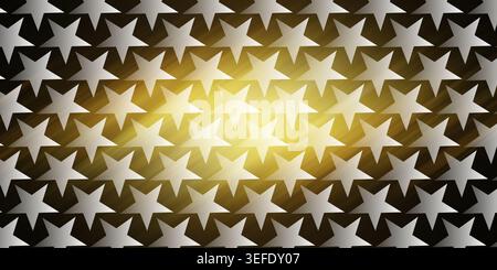 A seamless pattern of five-pointed stars with a glowing golden light effect radiating from the center, set against a dark background. Stock Photo
