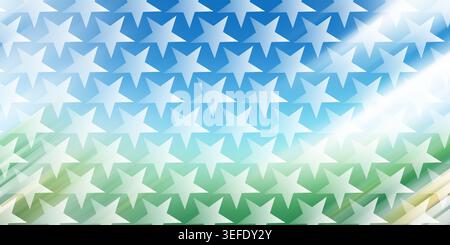 A vibrant background featuring a repeating star pattern with a smooth color transition from blue at the top to green at the bottom, accented by light Stock Photo