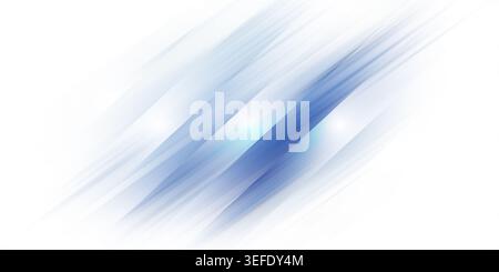 Dynamic abstract composition with diagonal blue light streaks and soft glowing effects, set against a clean white background. Stock Photo
