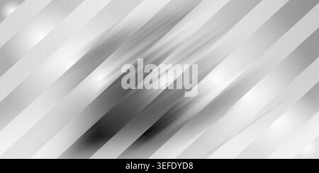 A dynamic abstract background featuring diagonal stripes in varying shades of silver, gray, and white, accented with soft glowing light flares and smo Stock Photo