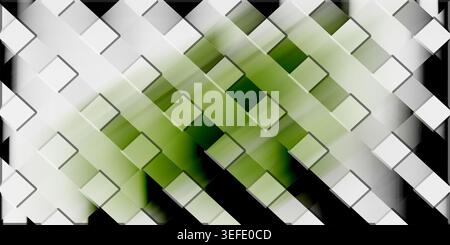 Contemporary abstract design with a grid of white and green diamond shapes over a soft green gradient background with light streaks. Stock Photo