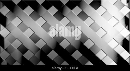 Abstract dark background with an intricate, interwoven pattern of diagonal gray squares, creating a sophisticated 3D geometric texture and visual dept Stock Photo