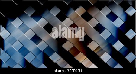 An abstract background featuring a textured basket-weave pattern of interlocking blue and grey squares, illuminated by diagonal streaks of light in bl Stock Photo
