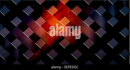 A dynamic abstract background showcasing a textured grid of squares. Behind the lattice, a vibrant blend of fiery orange and red light glows intensely Stock Photo