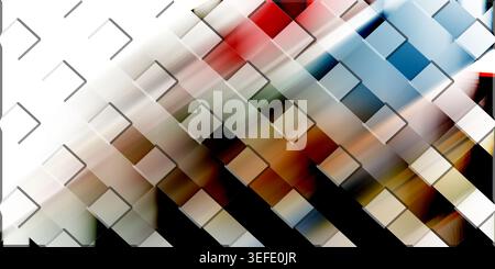 A dynamic abstract background featuring a grid of diagonal squares with a soft, multi-colored light effect fading from white to dark tones. Stock Photo