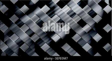 An abstract background featuring a grid of metallic silver and black square tiles arranged in a diagonal pattern with soft lighting and depth effects. Stock Photo