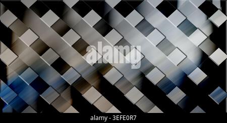 A sophisticated abstract background with a diagonal square grid, featuring metallic tones and dynamic light streaks. Stock Photo