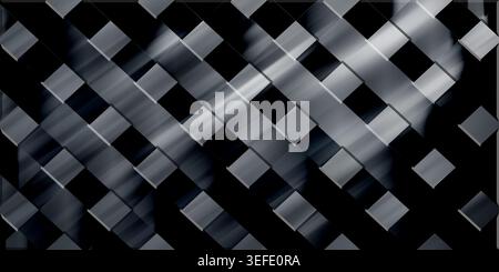A high-contrast abstract image showing a diagonal grid of squares with metallic, silver-toned light reflections moving across a dark, textured backgro Stock Photo