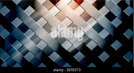 A sleek, modern abstract background featuring a grid of metallic blue squares with a brushed metal texture and soft lighting effects. Stock Photo