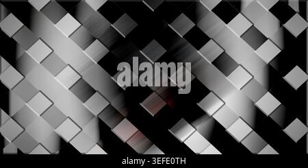 An abstract digital background featuring a pattern of monochrome grey and black square tiles arranged in a diagonal grid with a soft light effect. Stock Photo