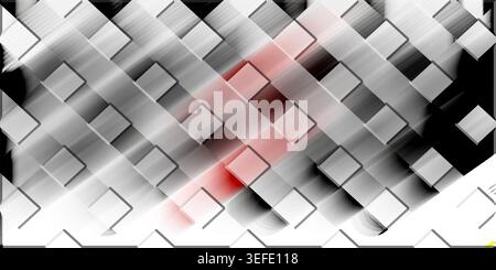 An abstract background with a diagonal square grid pattern, featuring a subtle red light effect blending through the monochromatic grayscale structure Stock Photo