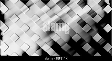 A high-contrast monochrome abstract background featuring a repeating diagonal pattern of squares with light and shadow effects. Stock Photo