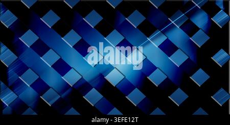 A vibrant abstract background featuring a grid of glowing blue 3D square tiles with light streaks and high-tech aesthetic. Stock Photo