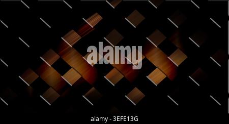 An abstract background featuring a grid of warm brown, glowing square tiles arranged in a diagonal pattern with light streaks and shadows. Stock Photo