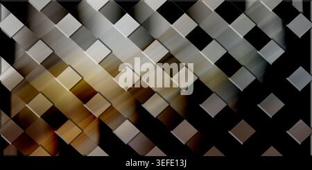 A sophisticated abstract background featuring a grid of dark, metallic 3D square tiles with soft lighting and subtle depth effects. Stock Photo