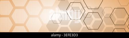 Soft beige hexagon technology abstract background with layered hexagonal shapes. Modern minimal honeycomb wide banner. Stock Vector