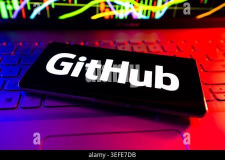 GitHub Software Development Platform Logo Displayed On Digital Screen With Coding Interface And Technology Stock Market Background Stock Photo