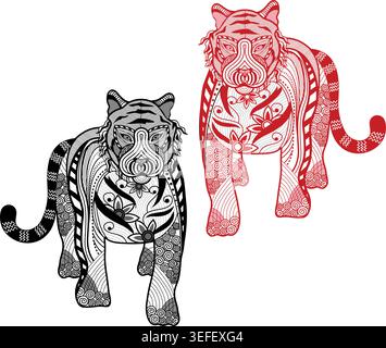 Tiger Chinese zodiac sign ,vector illustration, free hand line in isolated background. Stock Vector