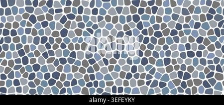 Blue grey mosaic pebble seamless pattern. Repeated cobblestone background. Gray stone sidewalk paved texture. Tessellation rock repeating wallpaper. Vector landscaping pavement backdrop Stock Vector