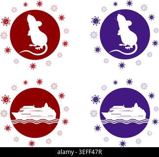 Hantavirus Symbol Graphic, rodent vector and cruise ship risk Illustration. Symbolic elements of Hantavirus, including the virus particle. Stock Vector