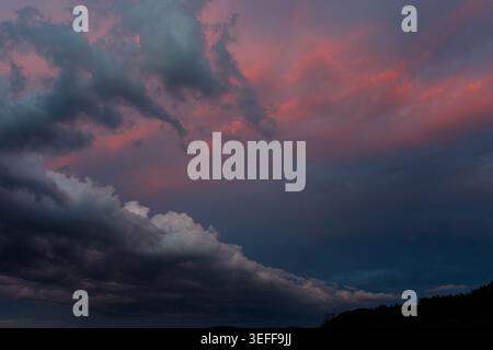 A dramatic stormy sunset sky in Kanagawa, Japan. Stock Photo
