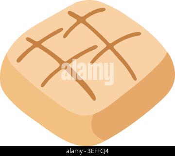 Simple illustration of an oval bread loaf with a golden crust and scored cross lines on the top surface. Stock Vector