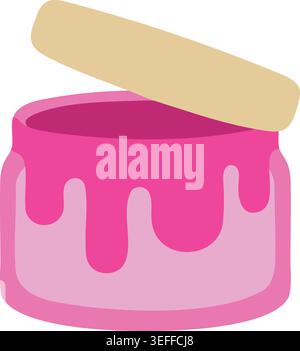 Simple illustration of an open pink paint can with a lifted lid and glossy paint dripping down the side. Stock Vector
