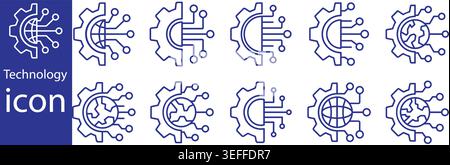 modern technology and digital circuit icon set with artificial intelligence network processor and smart innovation symbols for web and app design Stock Vector