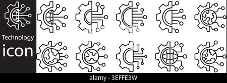 modern technology and digital circuit icon set with artificial intelligence network processor and smart innovation symbols for web and app design Stock Vector