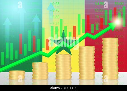 Senegal Economy. Flag of Senegal with Rising Financial Graph. Economic Growth and Development Concept. Vector Illustration. Stock Vector