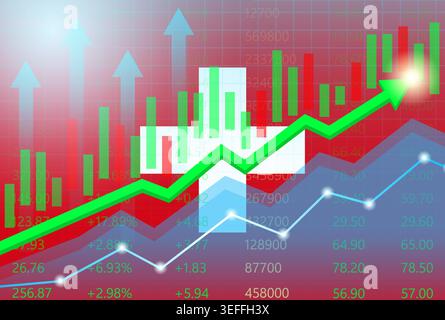 Switzerland Economy. Flag of Switzerland with Rising Financial Graph. Economic Growth and Development Concept. Vector Illustration. Stock Vector
