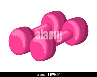 Flat design illustration of a pair of glossy pink dumbbells for fitness and workout, isolated on white background, sport, gym, healthy lifestyle and e Stock Vector