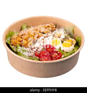 Chicken salad with egg tomatoes and cheese in bowl Stock Photo