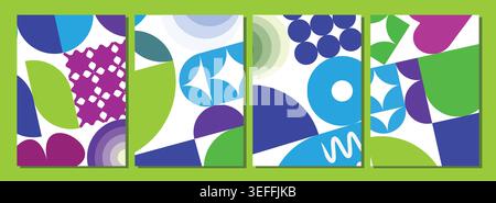 Modern geometric poster collection using green blue purple organic shapes abstract contemporary minimal flyer vector backdrop design Stock Vector