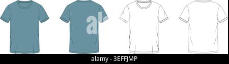 Blank basic casual t shirt clothing fashion apparel front and back view vector illustration bundle template Stock Vector