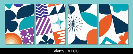 Modern geometric poster collection using green blue purple organic shapes abstract contemporary minimal flyer vector backdrop design Stock Vector