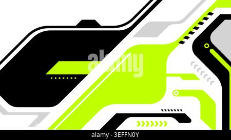 Futuristic abstract vector design with bold lime green and black geometric shapes featuring a high tech cyberpunk aesthetic and sharp mechanical lines Stock Vector