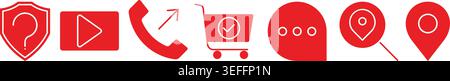 modern red web and mobile app icons collection with communication shopping media and location symbols Stock Vector