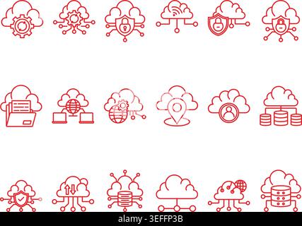 creative artificial intelligence outline icon set with robot cloud network automation and smart technology symbols isolated on white background Stock Vector
