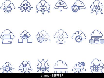creative artificial intelligence outline icon set with robot cloud network automation and smart technology symbols isolated on white background Stock Vector