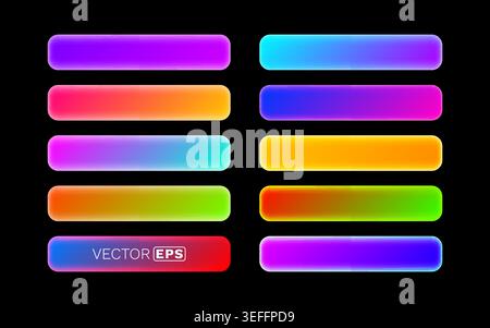 Modern vibrant gradient web buttons. Collection of colorful, sleek design elements for user interfaces. Vector illustration. Stock Vector