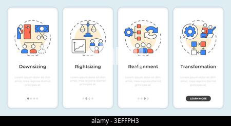 Operational change categories onboarding mobile app screen Stock Vector