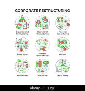 Corporate restructuring multi color concept icons Stock Vector