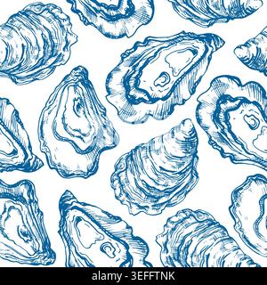 Oysters seamless vector pattern, hand-drawn in ink.  Stock Vector