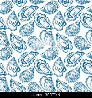 Oysters seamless vector pattern, hand-drawn in ink.  Stock Vector
