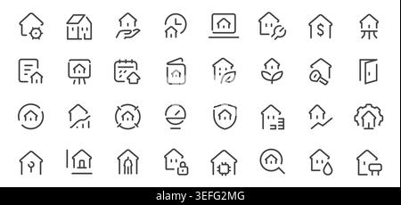Smart home and real estate technology line icons collection Stock Vector
