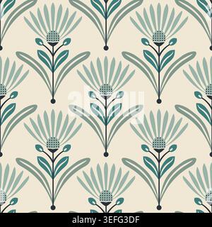 Retro seamless floral pattern from the 50s and 60s. Seamless abstract Vintage background in sixties style. Art deco. Vector illustration Stock Vector