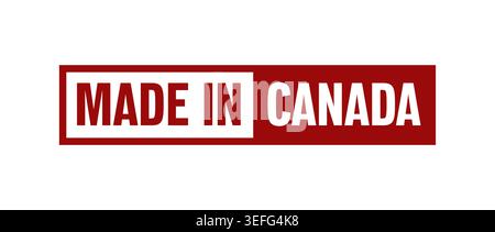 Made in Canada square badge with red maple leaf flag colors Stock Vector
